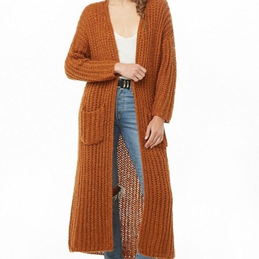 FOREVER 21 Ribbed Longline Open-Front Cardigan